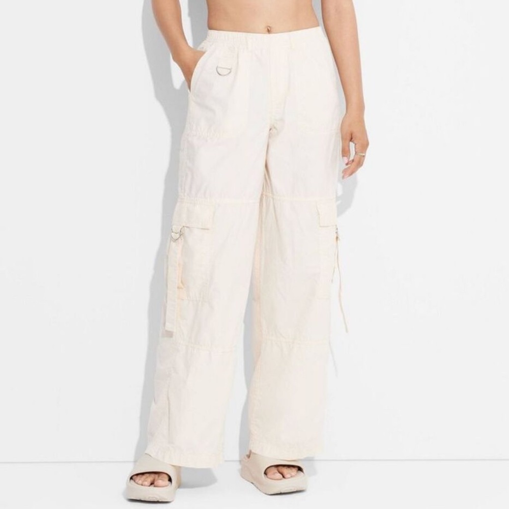 Wild Fable Off White Mid-Rise Wide Leg Cargo Pants
